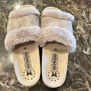 Mephisto Women's Taupe Faux Fur Slide Slippers